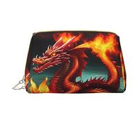 vacsAX Pequeña bolsa de maquillaje elegante de cuero con - perfecto para maquillaje, artículos de tocador y brochas Dragon King in Fire, Rey Dragón en Fuego, Talla única