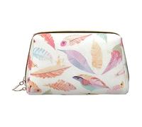 vacsAX Pequeña bolsa de maquillaje elegante de cuero con - perfecto para maquillaje, artículos de tocador y pinceles de plumas de colores, Plumas de colores, Talla única