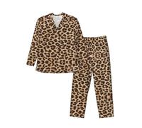 vacsAX Ropa de dormir clásica con estampado de leopardo para hombre, conjunto de camisa y pantalones con botones, elegante y duradero, conjunto de pijama para todas las estaciones, Negro, M