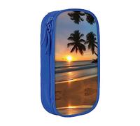 vacsAX Sunset Beach - Estuche de lona para lápices con cremallera, doble capa, gran capacidad, caja organizadora, Blue, Talla única, Organizador de bolsas