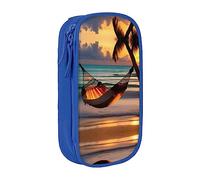 vacsAX Sunset Beach - Estuche para lápices de lona con cremallera, doble capa, gran capacidad, organizador, Blue, Talla única, Organizador de bolsas