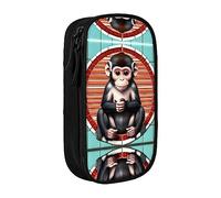 vacsAX The Silent Monkey - Estuche de lona con cremallera, doble capa, gran capacidad, organizador, Black, Talla única, Organizador de bolsas