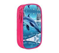 vacsAX Winter The Dolphin - Estuche para lápices de lona con cremallera, doble capa, gran capacidad, caja organizadora, Pink, Talla única, Organizador de bolsas