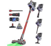 VACTechPro 55000Pa/600W/70Min Aspiradora sin Cable, 1.6L Escoba Aspirador sin Cable con Filtración de 8 Capas, Súper Silencioso Aspirador Vertical con Cepillo Antienredos, Aspiradora, Rojo Oscuro