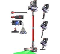 VACTechPro Aspiradora sin Cable, Aspirador Vertical, Rojo y Morado | 55KPa/600W/70Min Escoba Aspiradora sin Cable, 1.6L Escoba Aspirador sin Cable con Filtración de 8 Capas, Cepillo Antienredos