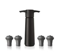 Vacu Vin Bomba de Vacío Original Negra con 4 Tapón - Conserva Vino Tinto o Blanco - Sistema Manual para Remover Aire - Cierre Hermético - Diseño Negro Compacto - Hasta 10 Días Fresco