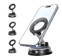 Vacuum Magnetic Phone Holder,Universal Mobile Phone Car Mount,Suction Smartphone Mount 360° Rotatable,Foldable and Adjustable,Auto Windshield and Dash,for iPhone Samsung Android,for Car Home (Grey)