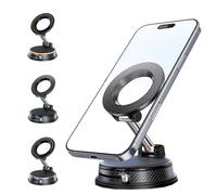 Vacuum Magnetic Phone Holder,Universal Mobile Phone Car Mount,Suction Smartphone Mount 360° Rotatable,Foldable and Adjustable,Auto Windshield and Dash,for iPhone Samsung Android,for Car Home (Black)