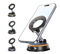Vacuum Magnetic Phone Holder,Universal Mobile Phone Car Mount,Suction Smartphone Mount 360° Rotatable,Foldable and Adjustable,Auto Windshield and Dash,for iPhone Samsung Android,for Car Home (Orange)