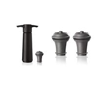 Vacuvin Bomba de vacío, Cristal, Negro, Centimeters + Tapones para Bomba de vacío, Color, Set 2 Unidades, Silicona, Gris Oscuro, 3.1x3.9x3.7 cm