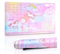 Vade de escritorio educativo para niños con tema de unicornio, con hora, tablas de multiplicar y letras, se puede limpiar con un paño y antideslizante