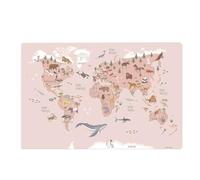 Vade de escritorio infantil - Mapa del mundo animales rosa francés - 60 x 40 cm - de vinilo premium - Fabricado en Alemania