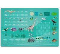 Vade de escritorio para niños, con diseño de dinosaurios, aspecto para la escolarización - ABC, 1 x 1, horas, se puede limpiar con un paño, para niños, escritorio para habitación infantil, 60 x 40 cm