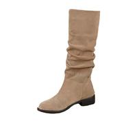 Vadeadores con abdomen Moda Color Sólido Botas Largas Mujer Botas de PU Pliegues Tacón Bajo Tacón Grueso Mujer Zapatos Brillo, marrón, 39 EU