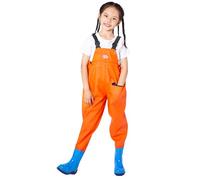 Vadeadores de pecho impermeables para niños y niñas de 2 a 5 años, con botas antideslizantes y bolsillo frontal, ideales para pesca y caza en exteriores, ajuste seguro y duradero (Orange, 6-7 Years)