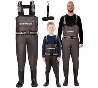 Vadeadores Niños con Botas Impermeables, Vadeadores Juveniles Caza y Pesca | Vadeadores Niños y Niñas, Bolsillo Pectoral, Colgador de Pesca, Plantilla Suave, Kit de Reparación, Tirantes Ajustables