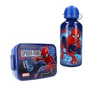 Vadobag Marvel Spider-Man - Fiambrera y botella para niños, set de regalo con botella de aluminio, juego de pausas para guardería, escuela, color azul