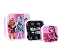 Vadobag Monster High Let's Eat! 3 Snackbox porta aperitivos de plástico con tapa - 3 en 1 - Varios tamaños 12 x 12 x 6 cm - 11 x 11 x 5 cm - 9 x 9 x 4 cm - Original