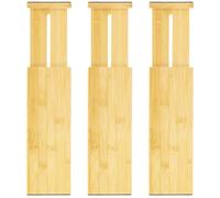 VaeFae Juego de 3 Separadores de Cajones Ajustables de Bambú, Extensibles de 30,2 a 43,5 cm, Organizadores para Cajones de Ropa, Cocina, Armario y Oficina