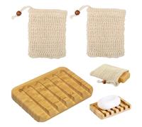 VAEIORP 1 Set Jabonera de Madera de Teca Diseño Cascada, Porta Jabones para Baño, Cocina, Lavabo y Encimera con Dos Redes de Burbujas Incluidas
