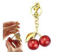 VAEIORP 2 Pcs Llavero de Cereza, Charm para Bolso, Accesorio de Llaves, Dijes para Bolsos, Llavero Mujer, Decoración para Bolsos y Carteras (Hoja Dorada)