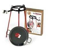 Vaello Campos – Set paellero – Quemador de anillo de gas 300 mm, paellera pulida 38 cm, trípode