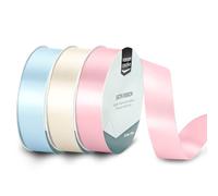 Vaessen Creative Cinta de Raso Set - 3 Colores Baby Shower & Primera Comunión de 10 m x 25 mm - Blanco, Rosa & Azul Pastel - para Lazos, Regalos, Decoraciones, Boda, Atrapasueños y más Manualidades