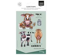 Vaessen Creative Sellos Transparentes 16 Uds - Vacas y Textos - para Manualidades, Scrapbooking, Estampado y Tarjetas - Compatibles con Bloque de Acrílico