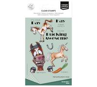 Vaessen Creative Sellos Transparentes 19 Uds - Caballos y Textos - para Manualidades, Scrapbooking, Estampado y Tarjetas - Compatibles con Bloque de Acrílico