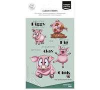Vaessen Creative Sellos Transparentes 19 Uds - Cerdos y Textos - para Manualidades, Scrapbooking, Estampado y Tarjetas - Compatibles con Bloque de Acrílico