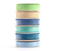Vaessen Creative Set de Cinta Organza, Azul Bebé, Mix de 6 Colores, 6mm x 2m, Bordes Tejidos para Hacer Tarjetas, Scrapbooking, Envoltorios de Regalo, Regalos para una Bebé, Regalos de Bautizo y más