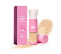 Vaethy Polvo protector solar mineral, SPF 50 Sunscreen Setting Powder, protección solar para cuero cabelludo con cepillo, resistente al agua, polvo facial transpirable, polvo mineral suelto adecuado
