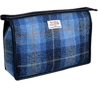 Vagabond Bags Harris Tweed Blue Check Large Holdall Bag Bolsa de aseo, 28 cm, Azul (Mid Blue)