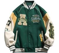 Vagbalena Carta para Mujeres y2K Letras Empalmadas Chaqueta universitaria universitaria Chaqueta Unisex Campus en Forma Regular Ciclista Casual Chaqueta de béisbol (Verde,M)