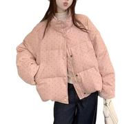 Vagbalena Moda de invierno para mujer lunares gran tamaño engrosado cuello alto chaqueta de plumón patrón floral retro cuello alto abrigo corto cálido (Rosa,M)