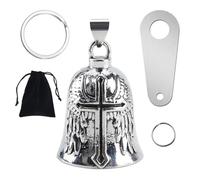 VAGCARS Guardian Bell - Campanilla para moto, campanilla de la suerte con soporte de montaje, 2 llaveros, anillos y bolsa organizadora, accesorios para protección de equitación y seguridad, Negro