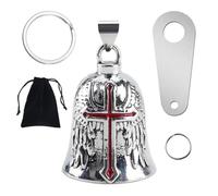 VAGCARS Guardian Bell - Campanilla para moto, campanilla de la suerte con soporte de montaje, 2 llaveros, anillos y bolsa organizadora, accesorios para protección de equitación y seguridad, rojo