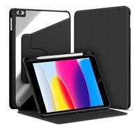 VAGHVEO Funda Giratoria para iPad 9,7 Pulgadas 2018/2017 (6ª/5ª Generación) / iPad Air 2/ Air 1 Cover con Portalápiz, Carcasa Protectora con Soporte Giratorio 360 Grados y Trasera Transparente, Negro