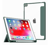 VAGHVEO Funda para iPad 9,7 Pulgadas 2018/2017 (6ª y 5ª Generación) con Soporte para Lápices, iPad Air 1 /Air 2 Case Cover de Delgada Flexible Protectora Carcasa Trasera Transparente, Verde Oscuro