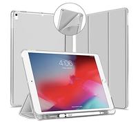 VAGHVEO Funda para iPad Air 3 2019 / Pro 10.5" 2017 Cover con Soporte para Lápices, Protectora de Piel PU Smart Case [Auto Sueño/Estela], Flexible TPU Translúcido Parte Trasera Cubierta, Gris