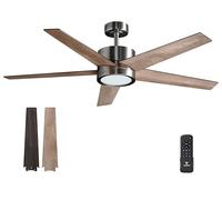 Vagizm Ventilador de Techo con Luz Dormitorio: Ventilador Silencioso de 132cm con Mando a Distancia para Sala - Motor DC Reversible - 220~240V - Función Temporizador - Nogal - 5 Aspas