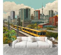 VagóN de Tren Urbano Retro Fotomurales Pared Papel Pintado 300x210 cm Amarillo Tejido No Tejido Fotomurales Dormitorio Para la sala Decoración de pared tipo póster Fondo De Pantalla