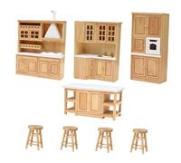 Vaguelly 1 Juego De Muebles En Miniatura para Casa De Muñecas Adornos De Escena En Miniatura Estilo Europeo Retro De Madera Juego De Cocina con Isla Muebles para Muñecas Decoración