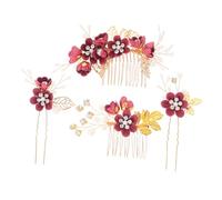 Vaguelly 1 Juego Horquilla Pasador De Pelo Lateral Nupcial Accesorios Para El Cabello De Boda Para Mujeres Peine De Dama De Honor Gemas Para El Cabello Venda Barretas Aleación De Zinc Rojo