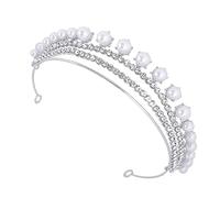 Vaguelly 1 Pieza nupcial tocados de novia tiaras de novia banquete cumpleaños para mujeres diadema de novia de perlas tocado de diamantes de imitación Silver