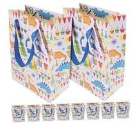 Vaguelly 10 Bolsas de Papel Diseño de Dinosaurios para Regalos, Medianas Asas, Ideales para Cumpleaños y Transporte de Dulces o Bocadillos