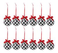 Vaguelly 12 Bolas navideñas de 6 cm con Purpurina, Cinta roja y Cuadros, para Colgar. Bolas Vintage para Decorar Fiestas.