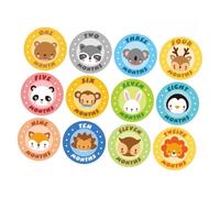 Vaguelly 12pcs Etiqueta Engomada Creativa De La Forma Redonda Pegatinas del Mes del Bebé Pegatinas Autoadhesivas del del Patrón Animal para La Fotografía De Los Bebés Recién Nacidos