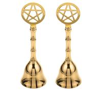 Vaguelly 2 campanillas de latón macizo súper ruidosas - Campanas de altar con pentagrama - Instrumentos de percusión manual para recepción de oración y decoración del hogar