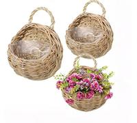 Vaguelly 2 cestas tejidas para colgar, 7 cestas de mimbre hechas a mano, maceta colgante redonda, cesta de almacenamiento tejida de ratán, jardín, boda